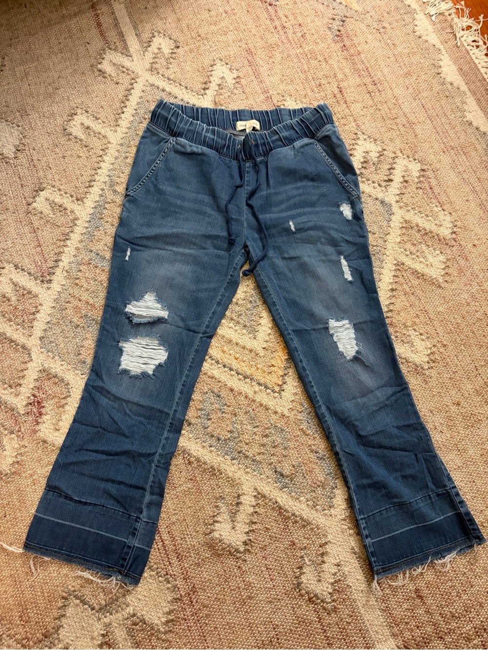 Women's Distressed Blue Denim Jeans Cloth & Stone stretch waist pull on! Small